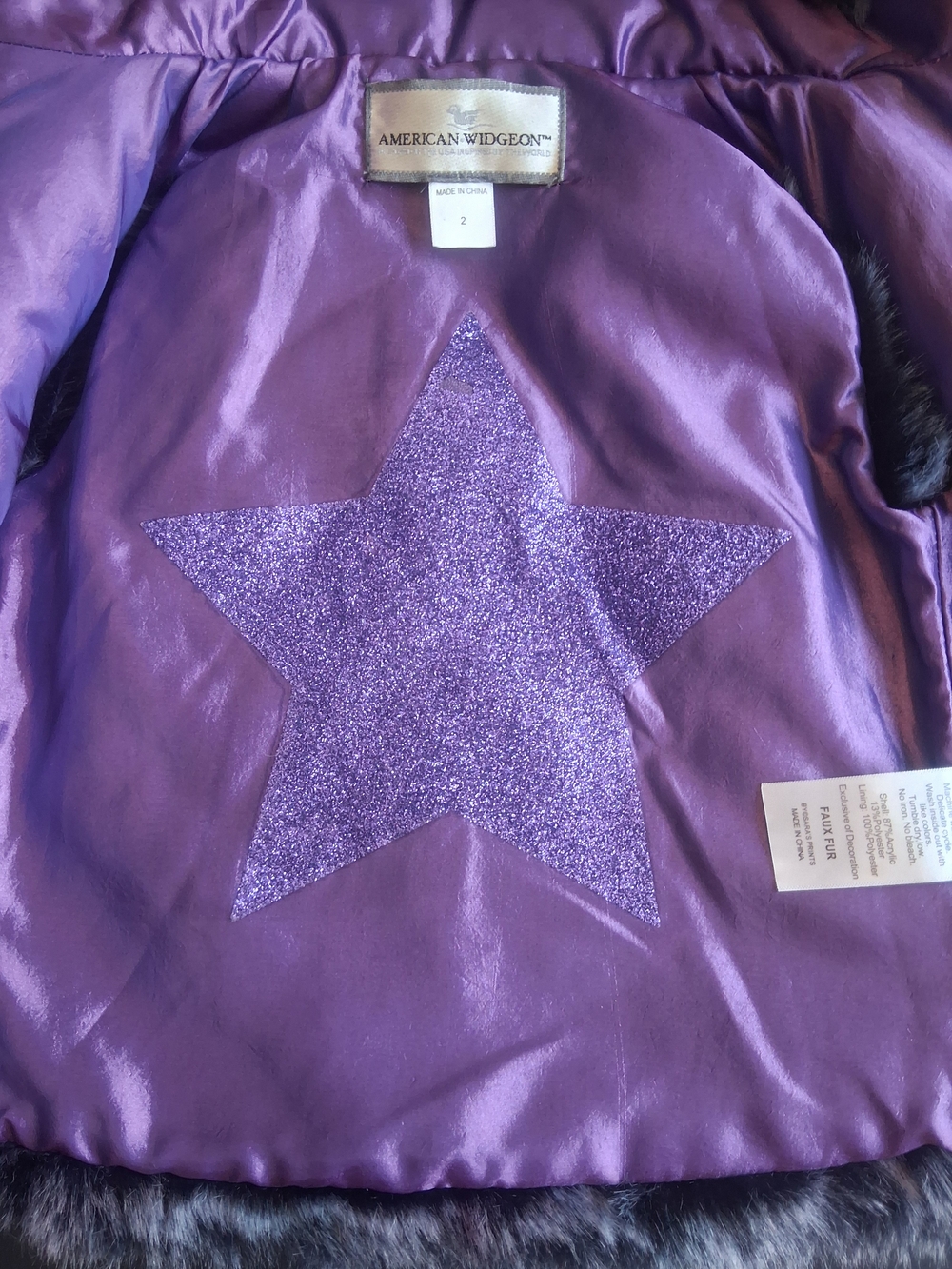 Girls S/2 American Widgeon Purply/Blue Fake Fur Vest Purple Star-Accent Lining
